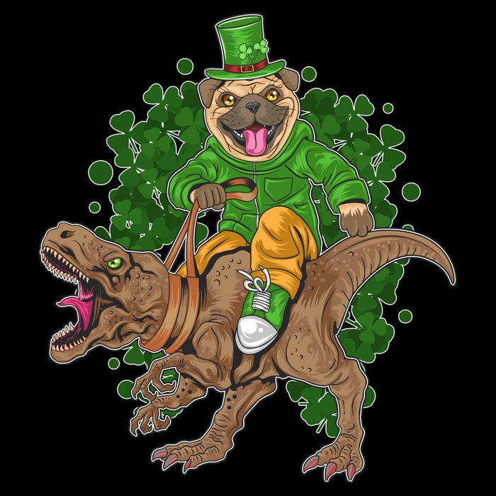 Funny St Patrick Pug On T-Rex Tank Top
