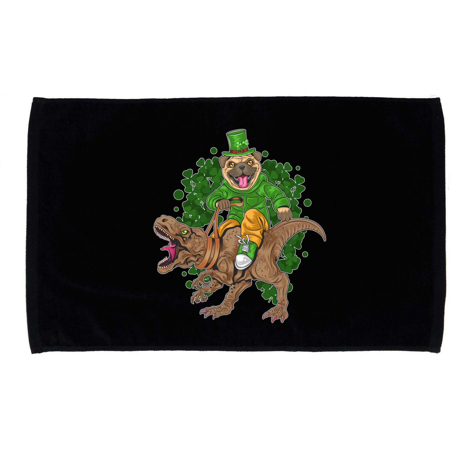 Funny St Patrick Pug On T-Rex Microfiber Hand Towel