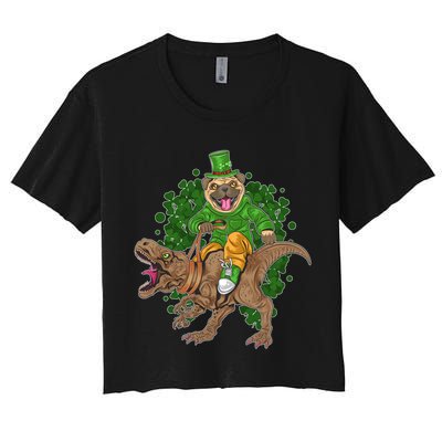 Funny St Patrick Pug On T-Rex Crop Top
