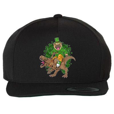 Funny St Patrick Pug On T-Rex Wool Snapback Cap