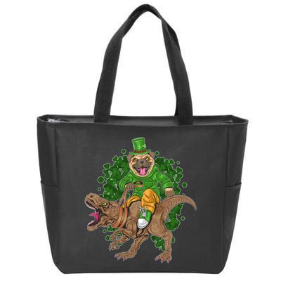 Funny St Patrick Pug On T-Rex Zip Tote Bag