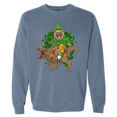 Funny St Patrick Pug On T-Rex Garment-Dyed Sweatshirt