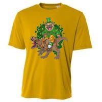 Funny St Patrick Pug On T-Rex Cooling Performance Crew T-Shirt