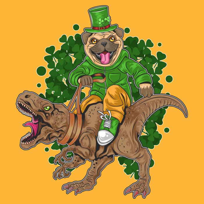 Funny St Patrick Pug On T-Rex Performance Shirt