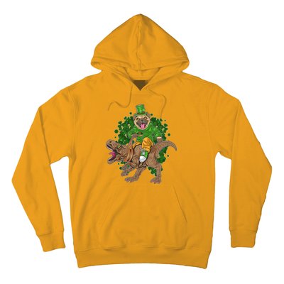 Funny St Patrick Pug On T-Rex Hoodie