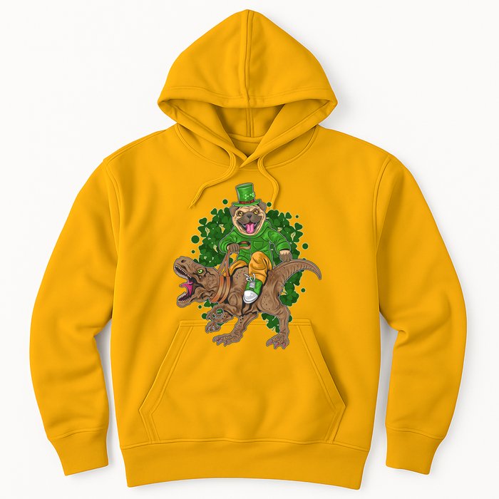 Funny St Patrick Pug On T-Rex Hoodie