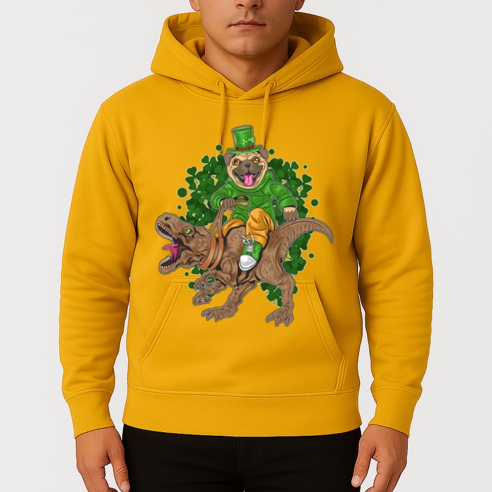 Funny St Patrick Pug On T-Rex Hoodie