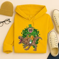Funny St Patrick Pug On T-Rex Hoodie