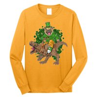 Funny St Patrick Pug On T-Rex Long Sleeve Shirt