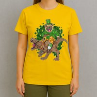 Funny St Patrick Pug On T-Rex T-Shirt