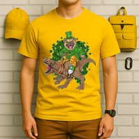 Funny St Patrick Pug On T-Rex T-Shirt