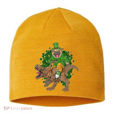 Funny St Patrick Pug On T-Rex Sustainable Beanie
