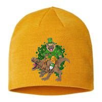 Funny St Patrick Pug On T-Rex Sustainable Beanie