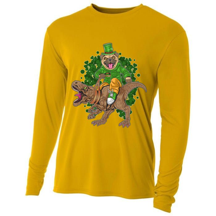 Funny St Patrick Pug On T-Rex Cooling Performance Long Sleeve Crew