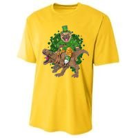 Funny St Patrick Pug On T-Rex Performance Sprint T-Shirt