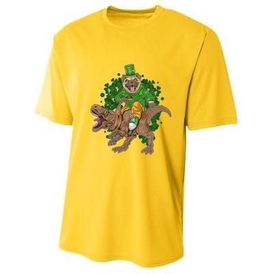 Funny St Patrick Pug On T-Rex Youth Performance Sprint T-Shirt