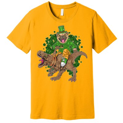 Funny St Patrick Pug On T-Rex Premium T-Shirt