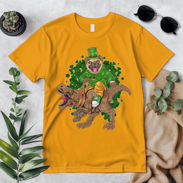 Funny St Patrick Pug On T-Rex Premium T-Shirt