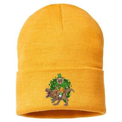 Funny St Patrick Pug On T-Rex Sustainable Knit Beanie