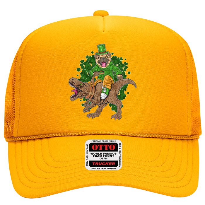 Funny St Patrick Pug On T-Rex Trucker Hat