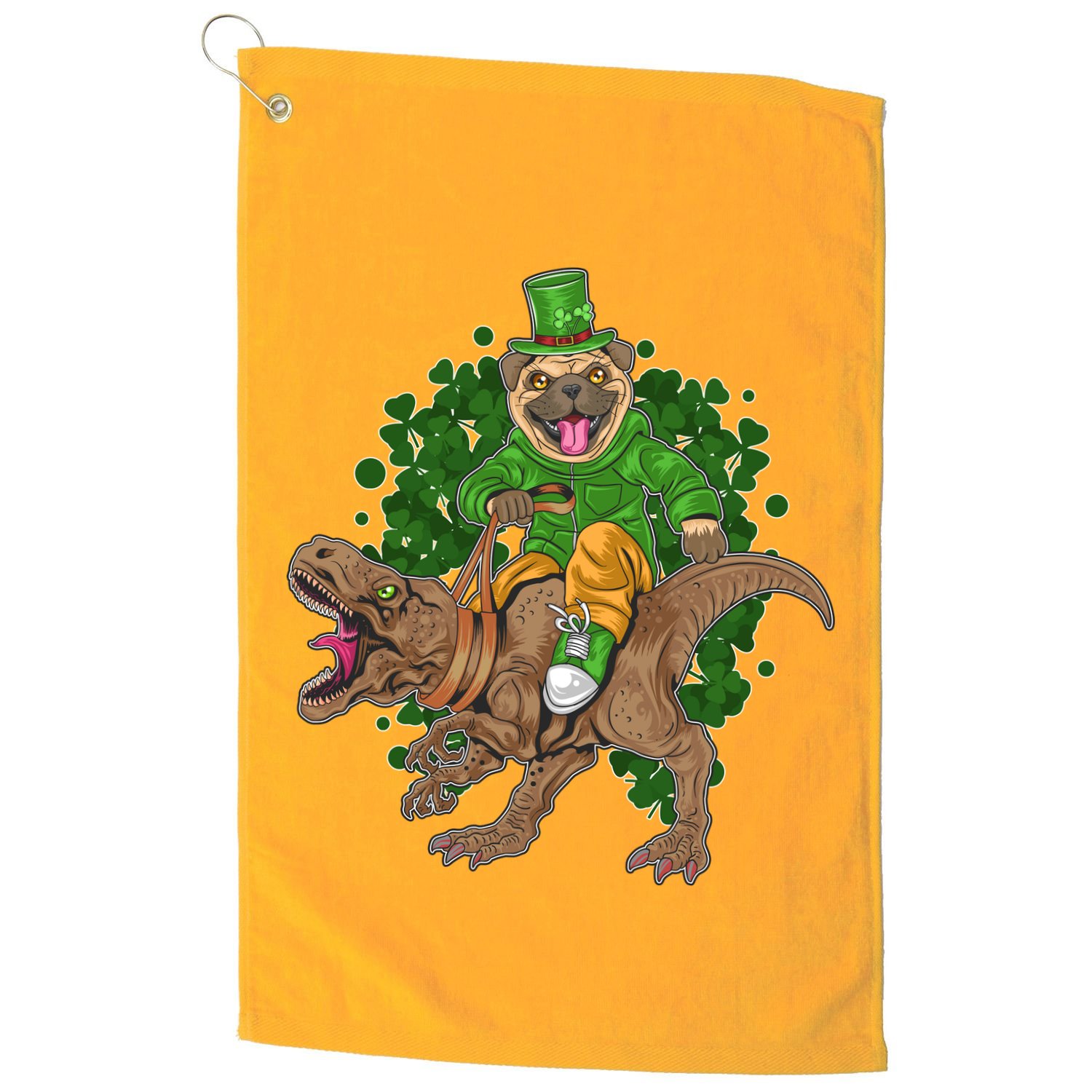 Funny St Patrick Pug On T-Rex Golf Towel