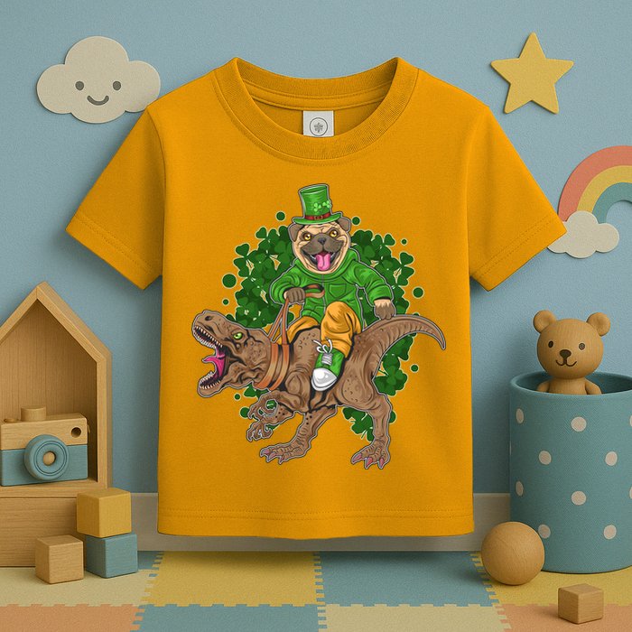 Funny St Patrick Pug On T-Rex Toddler T-Shirt