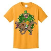 Funny St Patrick Pug On T-Rex Kids T-Shirt