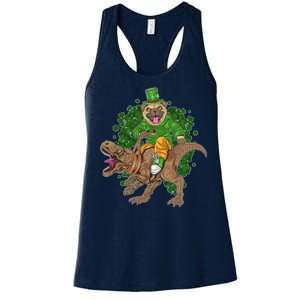 Funny St Patrick Pug On T-Rex Women's Racerback Tank