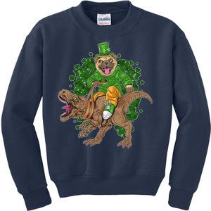 Funny St Patrick Pug On T-Rex Kids Sweatshirt