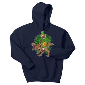 Funny St Patrick Pug On T-Rex Kids Hoodie