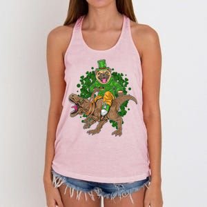 Funny St Patrick Pug On T-Rex Women's Knotted Racerback Tank