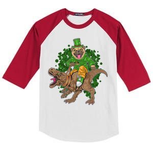 Funny St Patrick Pug On T-Rex Kids Colorblock Raglan Jersey