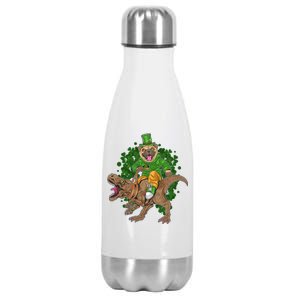 Funny St Patrick Pug On T-Rex Stainless Steel Insulated Water Bottle