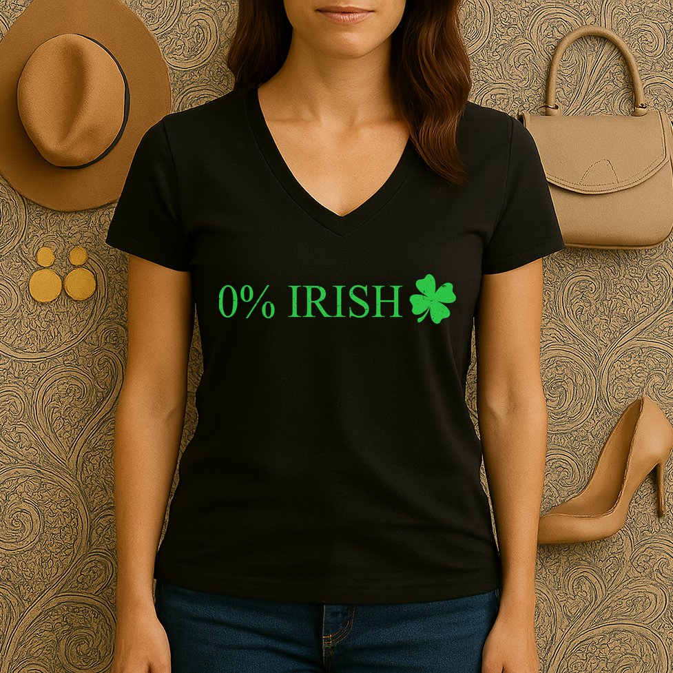 Funny St Patrick's Day 0 Percent Zero Percent Irish Women's V-Neck T-Shirt