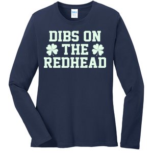 Funny St Patrick's Day Dibs On The Redhead Ladies Long Sleeve Shirt