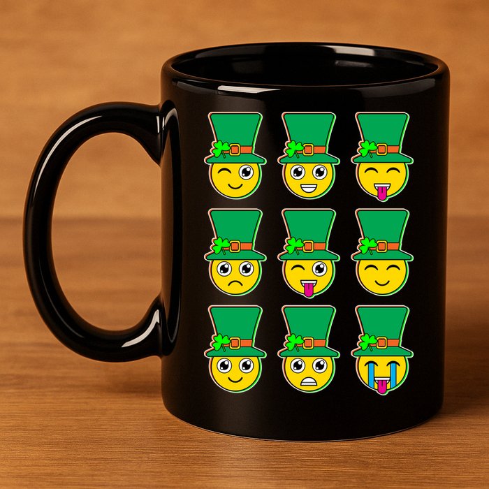 Funny St Patrick's Day Irish Emojis 11oz C Handle Ceramic Mug