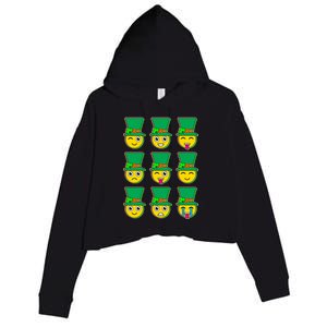 Funny St Patrick's Day Irish Emojis Crop Fleece Hoodie