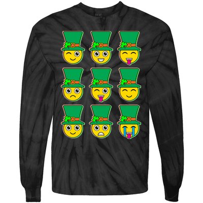 Funny St Patrick's Day Irish Emojis Tie-Dye Long Sleeve Shirt