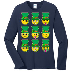 Funny St Patrick's Day Irish Emojis Ladies Long Sleeve Shirt