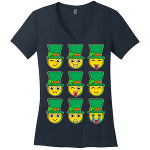 Funny St Patrick's Day Irish Emojis Women's V-Neck T-Shirt