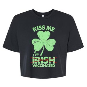 Funny St Patrick's Day Kiss Me I'm Irish Vaccinated Bella+Canvas Jersey Crop Tee