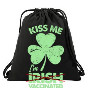 Funny St Patrick's Day Kiss Me I'm Irish Vaccinated Drawstring Bag