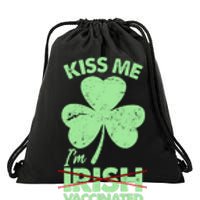 Funny St Patrick's Day Kiss Me I'm Irish Vaccinated Drawstring Bag