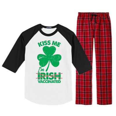 Funny St Patrick's Day Kiss Me I'm Irish Vaccinated Raglan Sleeve Pajama Set