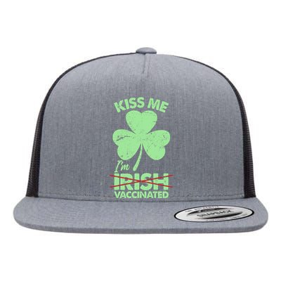 Funny St Patrick's Day Kiss Me I'm Irish Vaccinated Flat Bill Trucker Hat