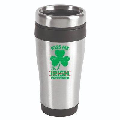 Funny St Patrick's Day Kiss Me I'm Irish Vaccinated 16oz Travel Tumbler