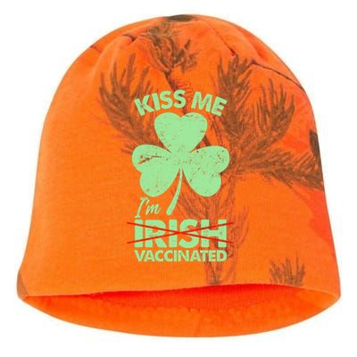 Funny St Patrick's Day Kiss Me I'm Irish Vaccinated Kati - Camo Knit Beanie