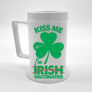 Funny St Patrick's Day Kiss Me I'm Irish Vaccinated Beer Stein