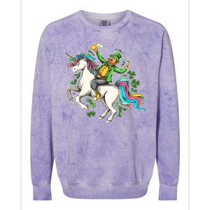 Funny St Patrick's Day Leprechaun Riding Unicorn Colorblast Crewneck Sweatshirt