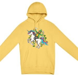 Funny St Patrick's Day Leprechaun Riding Unicorn Premium Pullover Hoodie